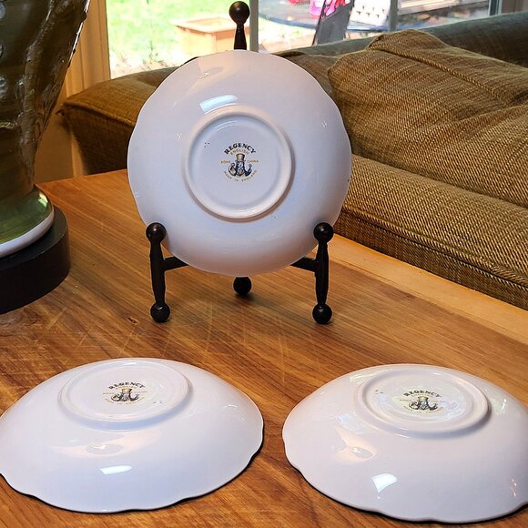 Vintage Regency English Bone China Saucers, Yellow Magnolia Gold Trim, Set of 3 - Picture 6 of 10